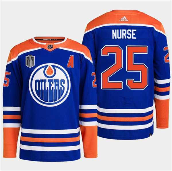 Men%27s Edmonton Oilers #25 Darnell Nurse Royal 2024 Stanley Cup Final Patch Stitched Jersey Dzhi